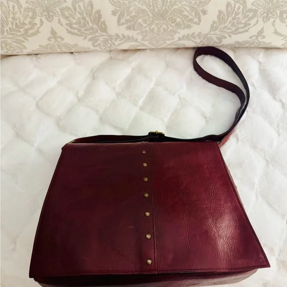 Nordstrom Burgundy Leather Shoulder Bag with Studs Adjusts to crossbody - Picture 3 of 10